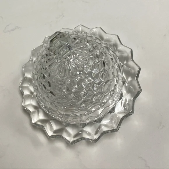 Vintage Cube/Cubist Fostoria American Clear Glass Round Dome Covered Butter Dish - Picture 10 of 13